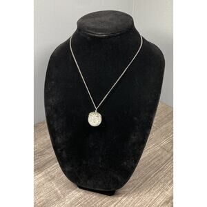 Vintage Clear Crackle Glass Floral Ball Orb Pendant Silver Tone Necklace 18”